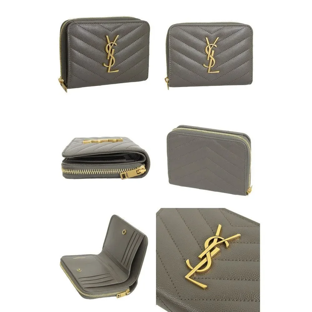 Saint Laurent Monogram Leather Gray Wallet Handbag - Picture 2 of 2